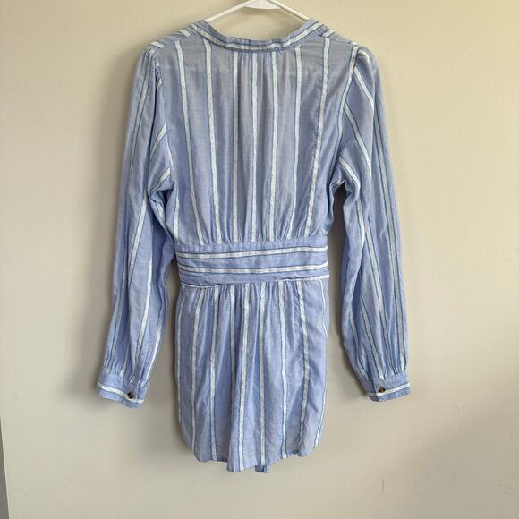 Anthropologie Building 18 South Seas Blue Button Down Belted Stripe Top Tunic 10 - Picture 7 of 12